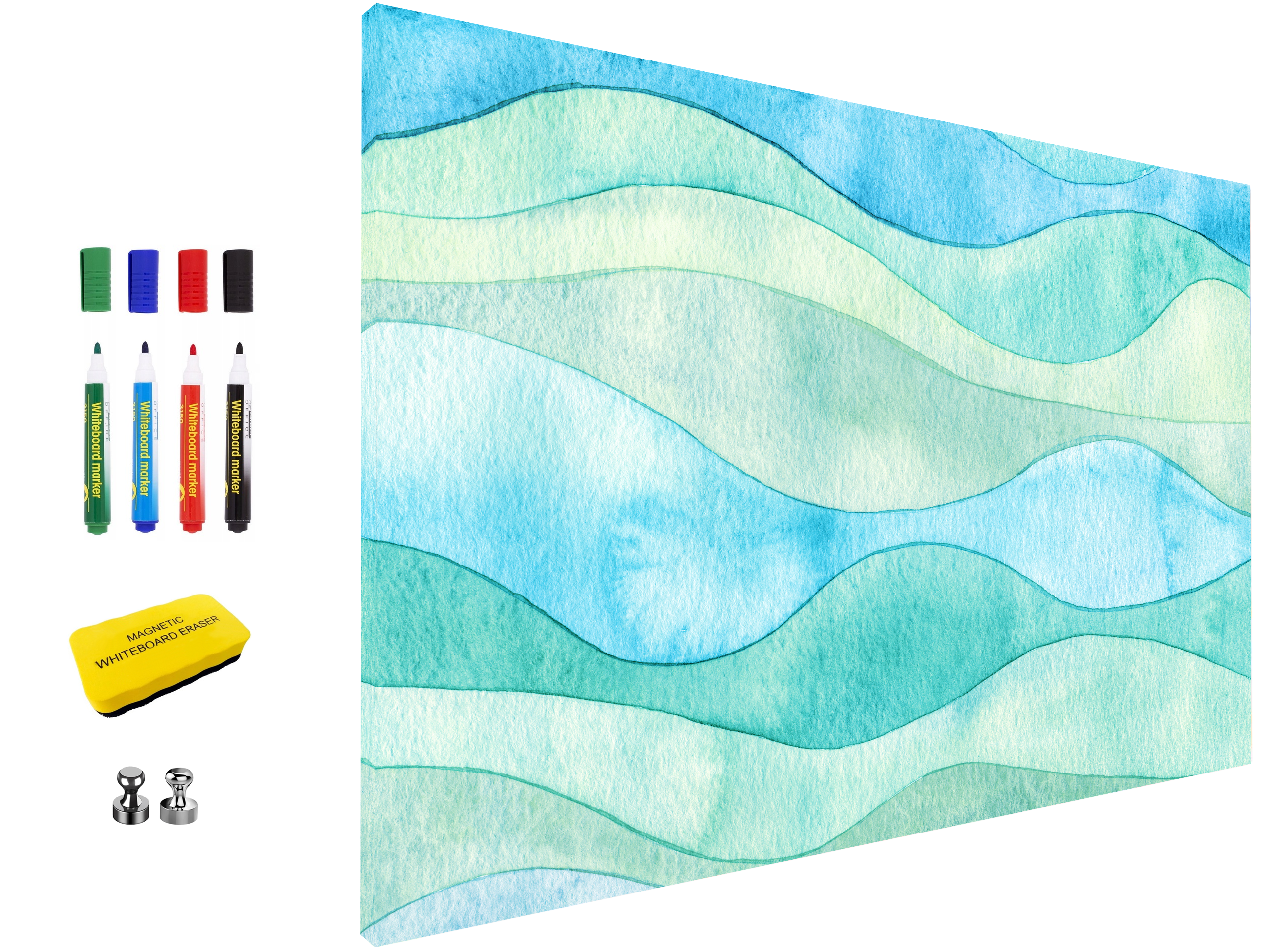Magnetic Metal Board – Dry-Erase Wall Board & Strong Magnet Bulletin Board for Offices, Homes & Classrooms – Modern & Durable Wall Organizer : Watercolour waves