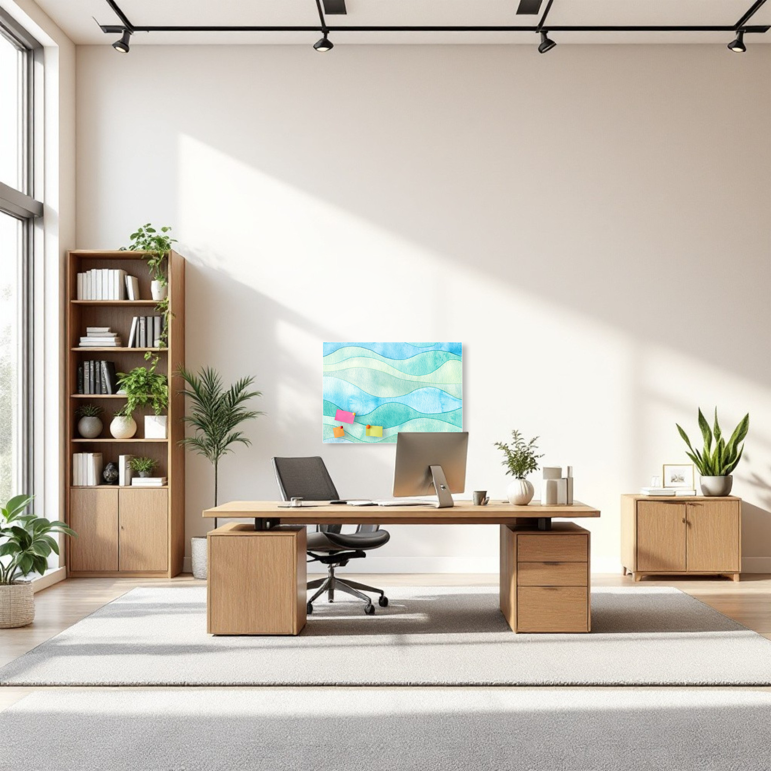 Magnetic Metal Board – Dry-Erase Wall Board & Strong Magnet Bulletin Board for Offices, Homes & Classrooms – Modern & Durable Wall Organizer : Watercolour waves