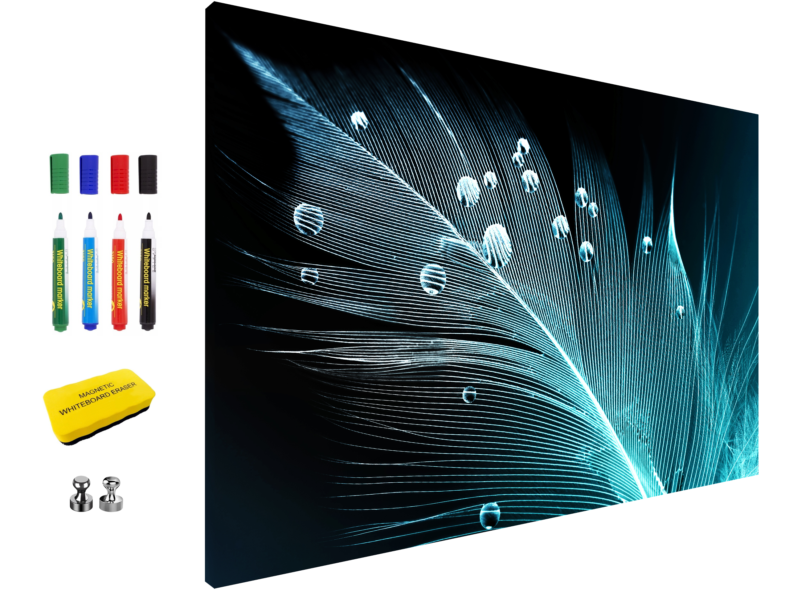 Magnetic Metal Board – Dry-Erase Wall Board & Strong Magnet Bulletin Board for Offices, Homes & Classrooms – Modern & Durable Wall Organizer : Feather water drops