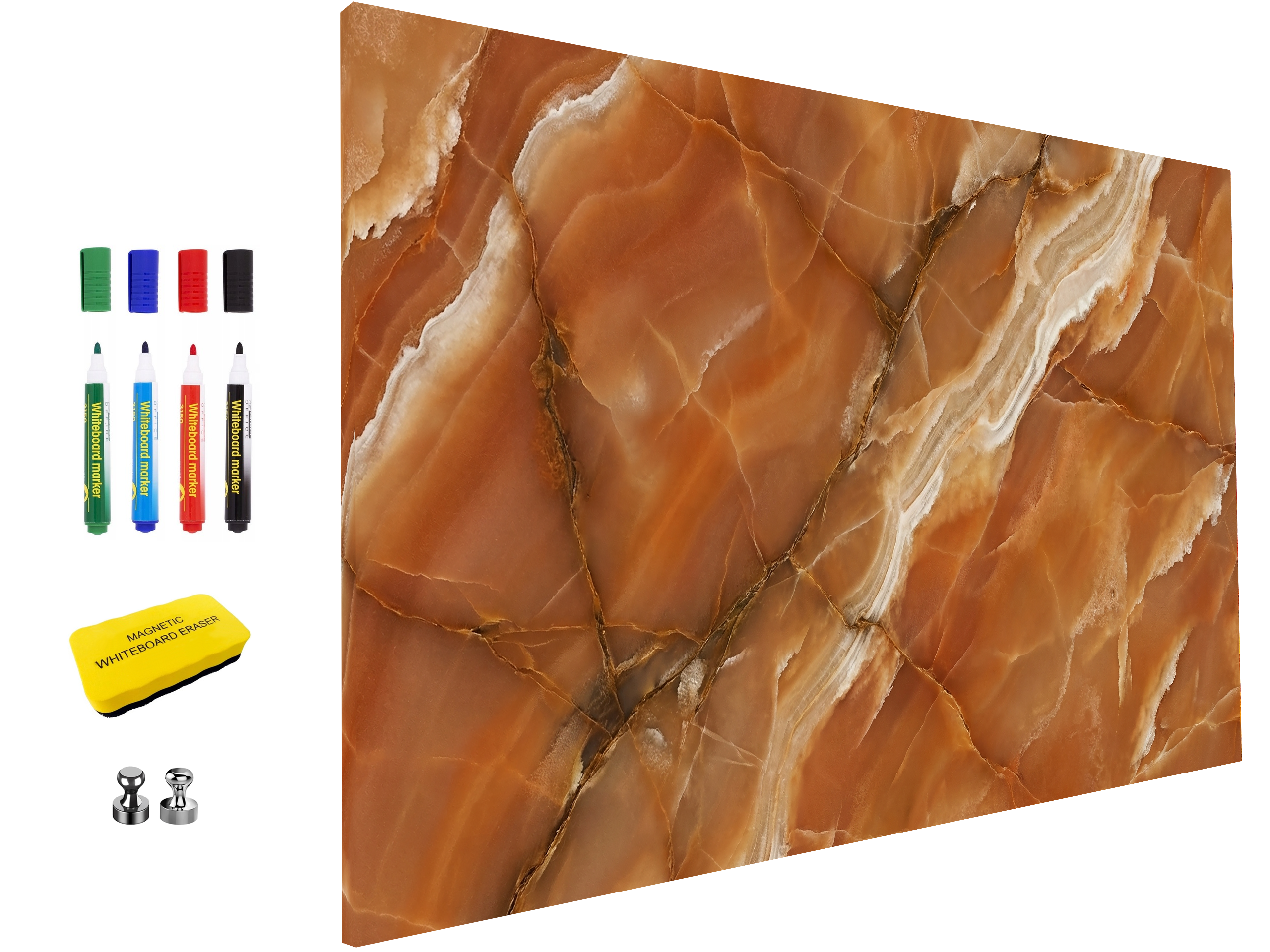 Concept Crystal ® Magnetic Metal Board – Dry-Erase Wall Board & Strong Magnet Bulletin Board for Offices, Homes & Classrooms – Modern & Durable Wall Organizer : Amber Marble