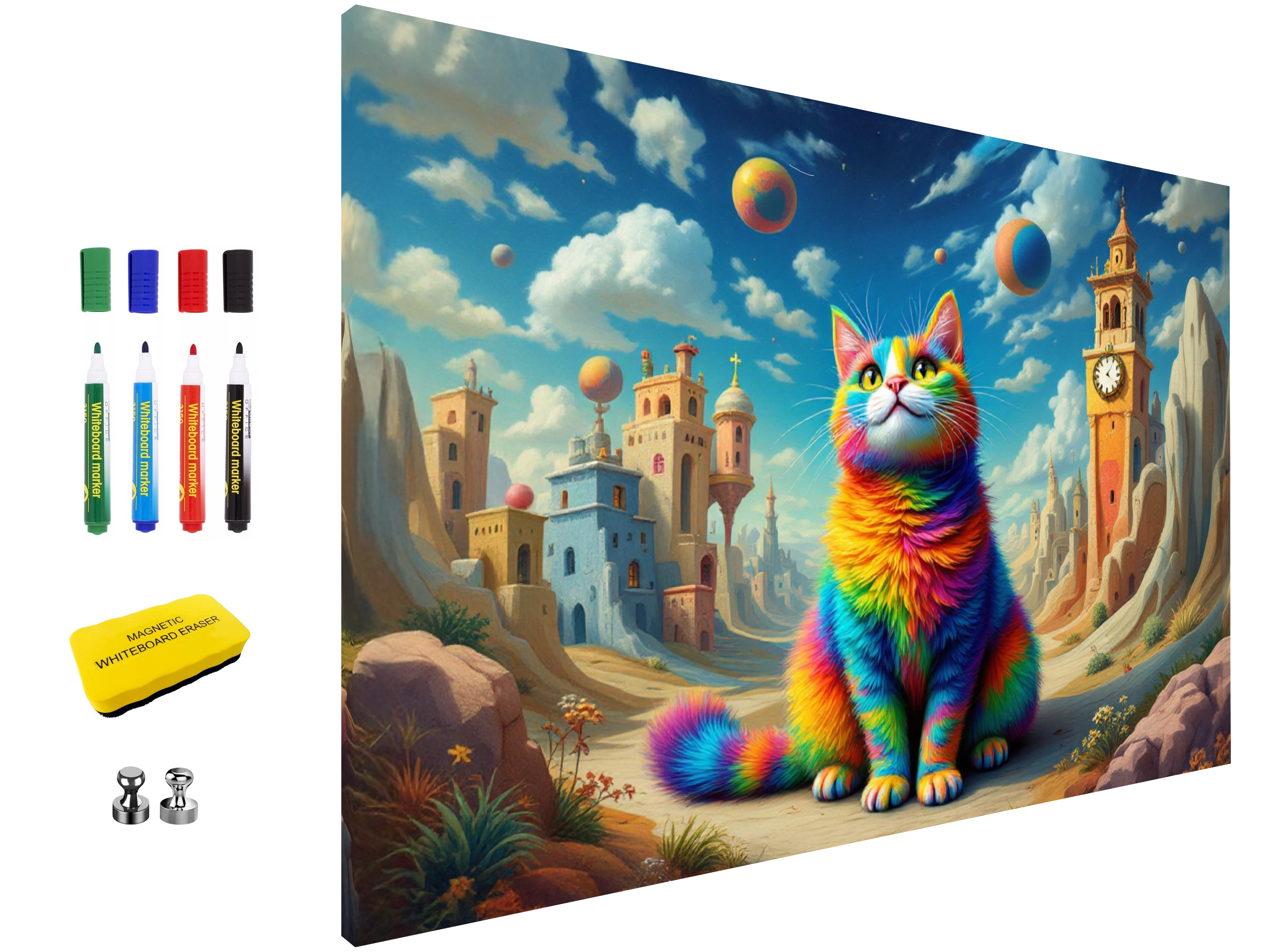 Magnetic Metal Board – Dry-Erase Wall Board & Strong Magnet Bulletin Board for Offices, Homes & Classrooms – Modern & Durable Wall Organizer : Colourful cat 1