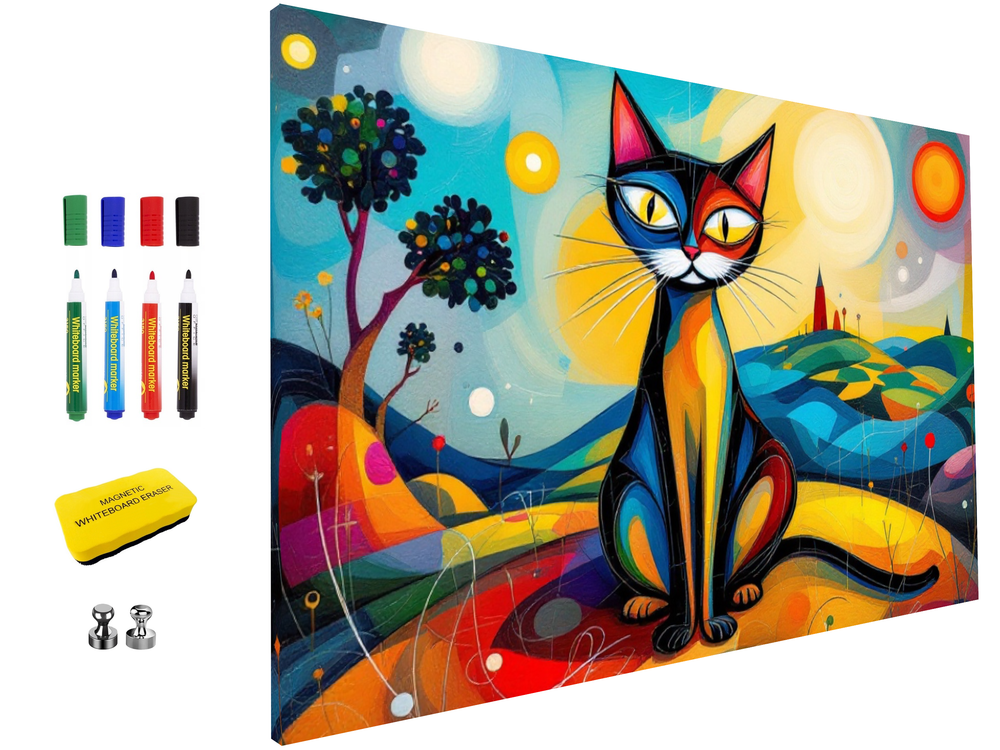 Colourful magnetic board with accessories on a white background