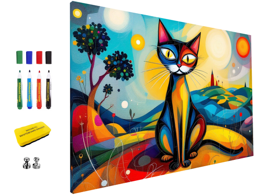 Colourful magnetic board with accessories on a white background