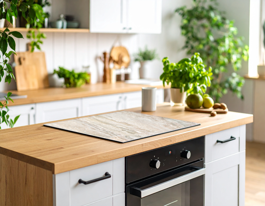 Induction Hob Cover Mat 60x52cm – 3mm Thick PVC Cooker Top Protector – Decorative Water?Resistant Hob Cover with Stylish Modern Designs for Induction & Electric Hobs: Beige breccia marble