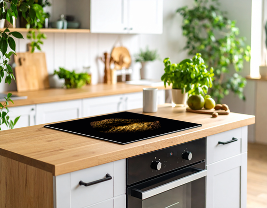 Induction Hob Cover Mat 60x52cm – 3mm Thick PVC Cooker Top Protector – Decorative Water?Resistant Hob Cover with Stylish Modern Designs for Induction & Electric Hobs: Golden Lips