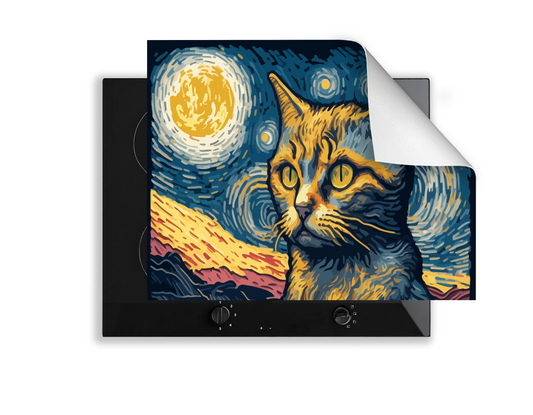 Induction Hob Cover Mat 60x52cm – 3mm Thick PVC Cooker Top Protector – Decorative Water?Resistant Hob Cover with Stylish Modern Designs for Induction & Electric Hobs: Van Gogh's Cat