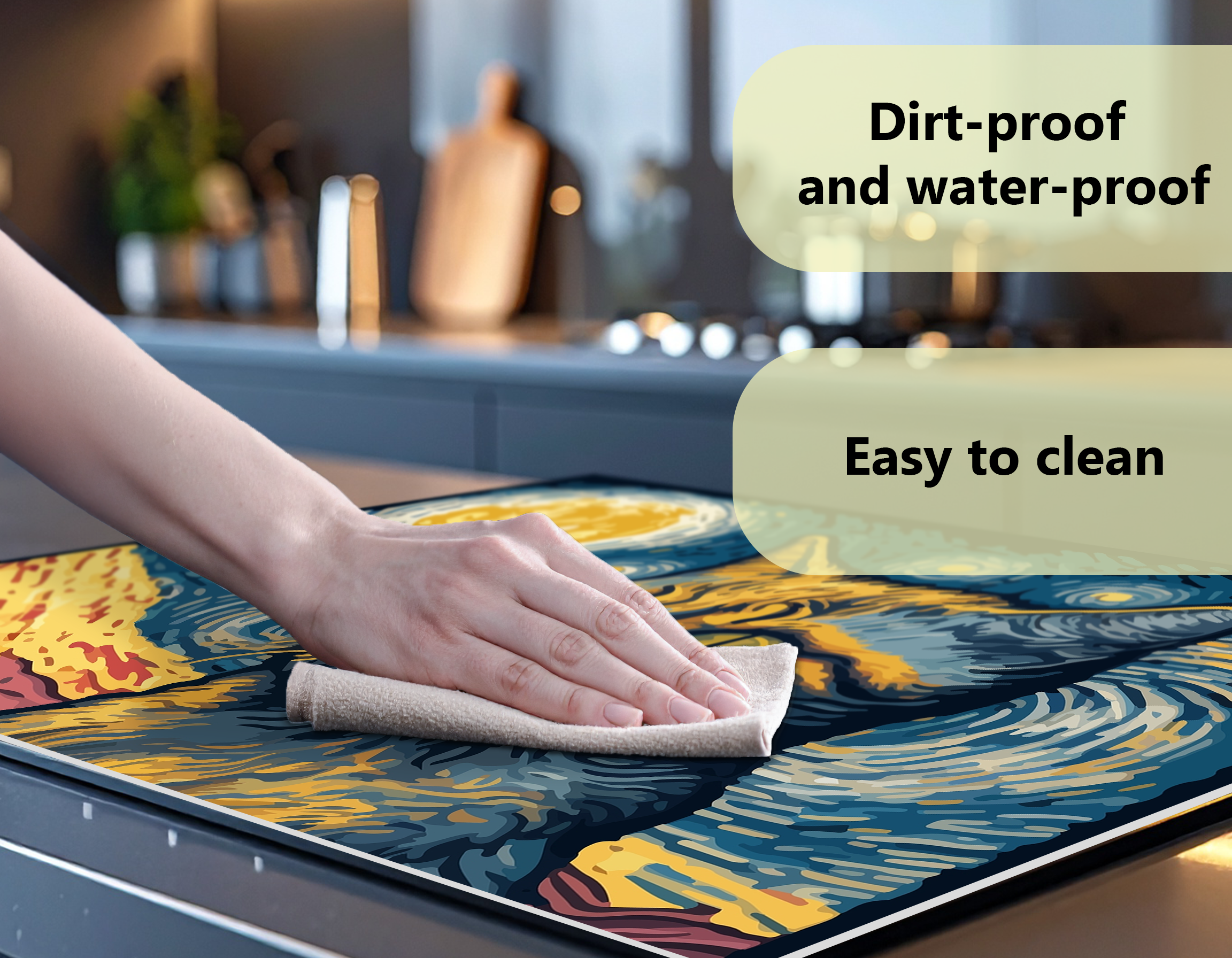 Induction Hob Cover Mat 60x52cm – 3mm Thick PVC Cooker Top Protector – Decorative Water?Resistant Hob Cover with Stylish Modern Designs for Induction & Electric Hobs: Van Gogh's Cat