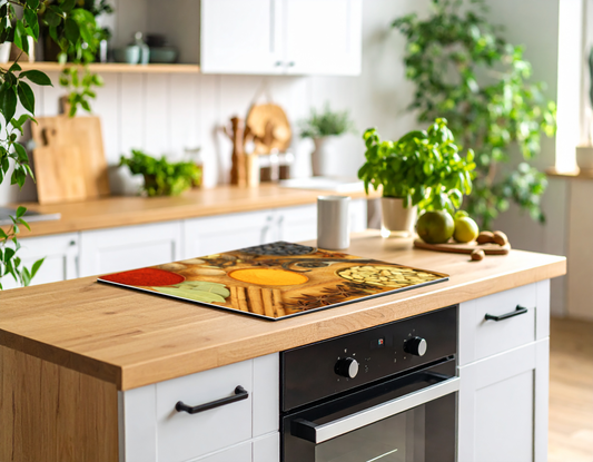 Induction Hob Cover Mat 60x52cm – 3mm Thick PVC Cooker Top Protector – Decorative Water?Resistant Hob Cover with Stylish Modern Designs for Induction & Electric Hobs: Spices
