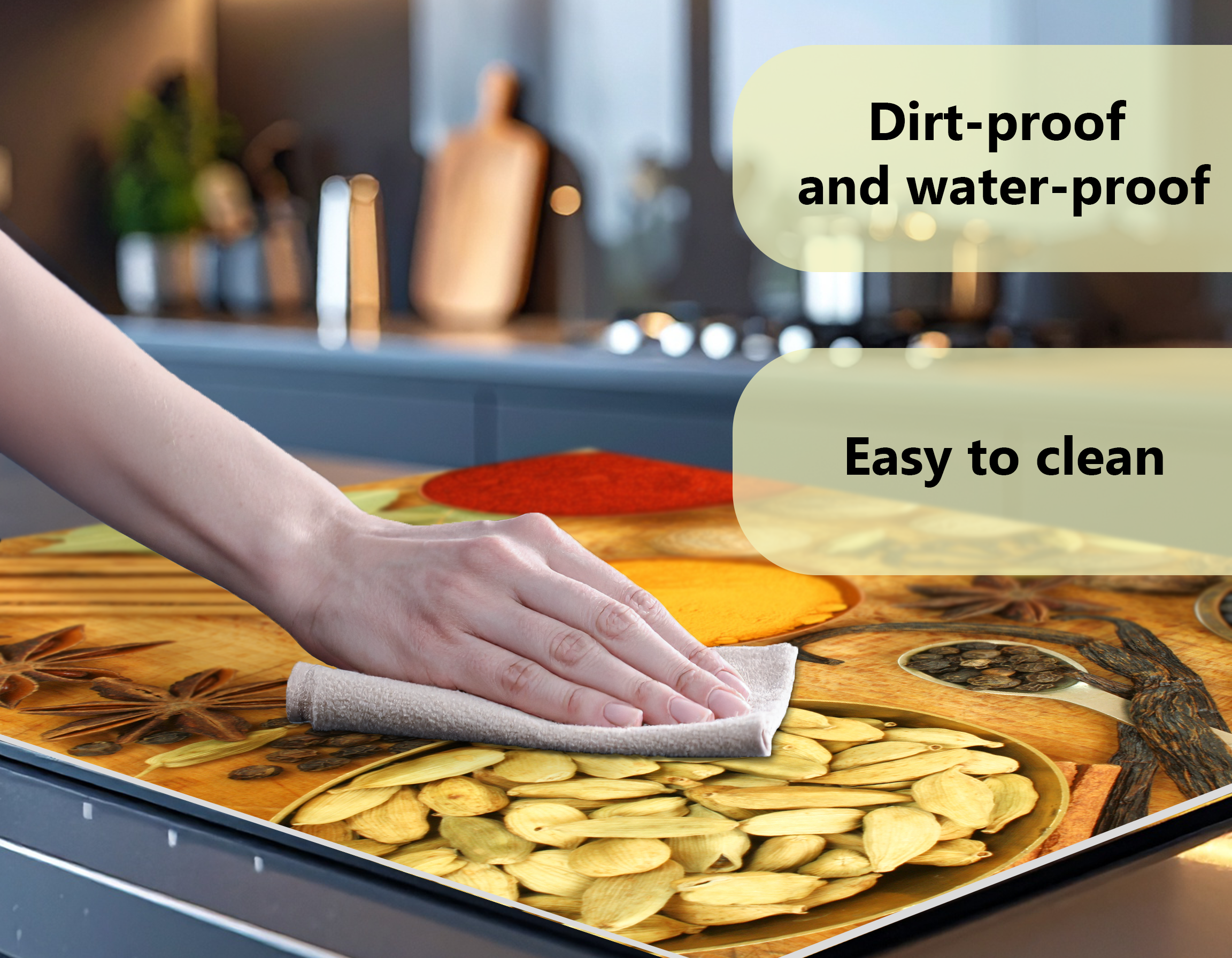 Induction Hob Cover Mat 60x52cm – 3mm Thick PVC Cooker Top Protector – Decorative Water?Resistant Hob Cover with Stylish Modern Designs for Induction & Electric Hobs: Spices