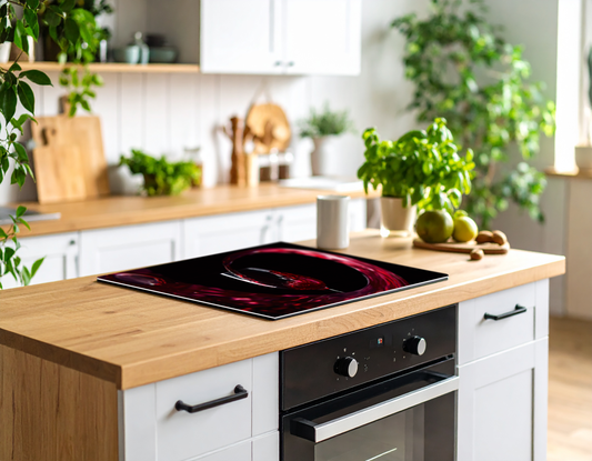 Induction Hob Cover Mat 60x52cm – 3mm Thick PVC Cooker Top Protector – Decorative Water?Resistant Hob Cover with Stylish Modern Designs for Induction & Electric Hobs: Red Wine