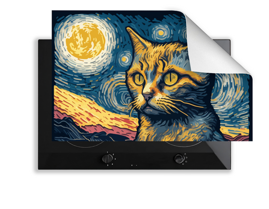 Concept Crystal Induction Hob Cover Mat 80x52cm – 3mm Thick PVC Cooker Top Protector – Decorative Water?Resistant Hob Cover with Modern Designs for Induction & Electric Hobs : Van Gogh's Cat