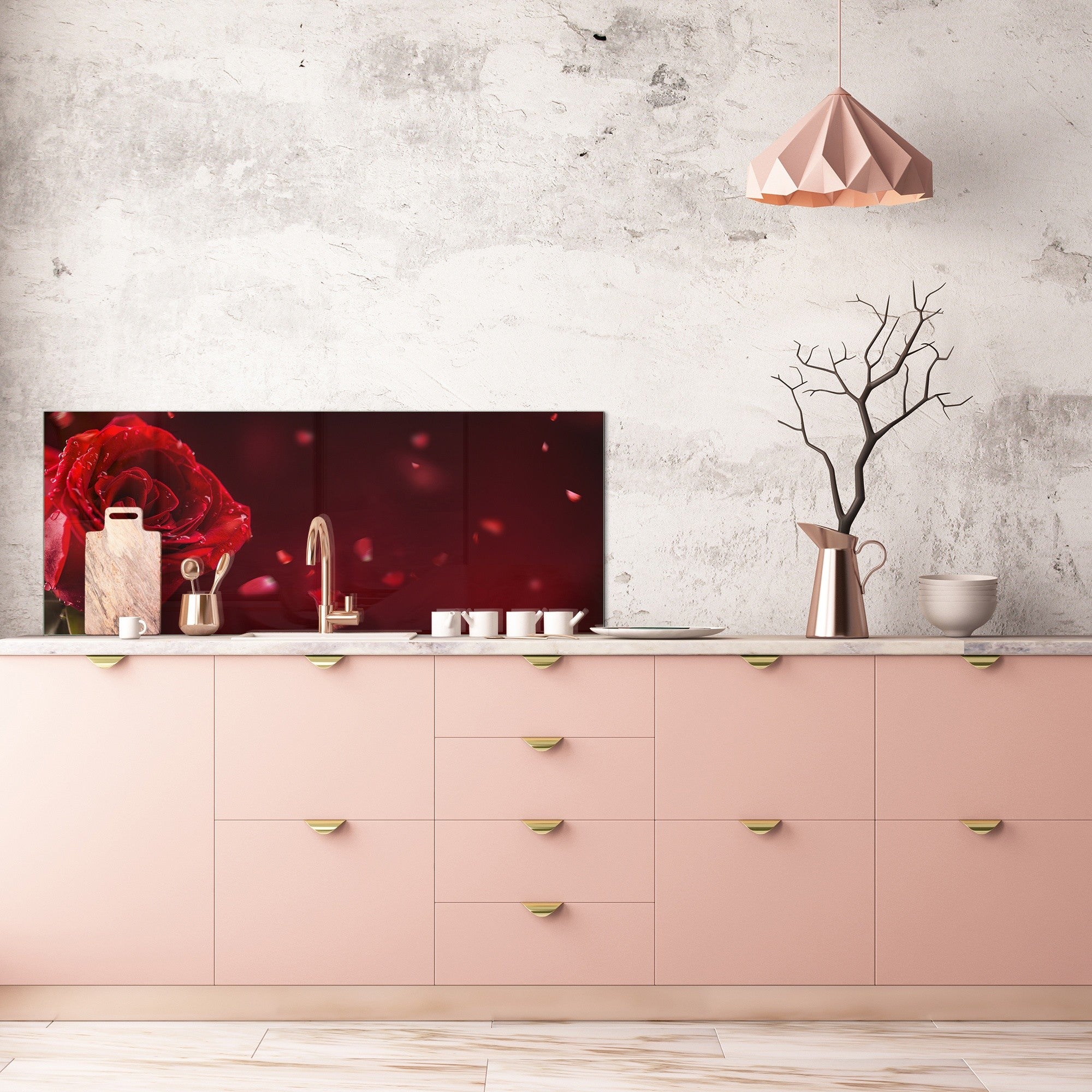Design glass backsplash - Tempered Glass BBS29 w/wo magnetic properties splashback : Nature Series : Romantic red rose