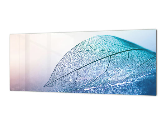 Design glass backsplash - Tempered Glass BBS29 splashback w/wo magnetic properties : Nature Series : Transparent blue leaf