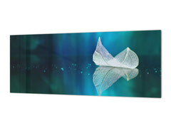 Design glass backsplash - Tempered Glass BBS29 splashback w/wo magnetic properties : Nature Series : Leaf on a mirror surface 2