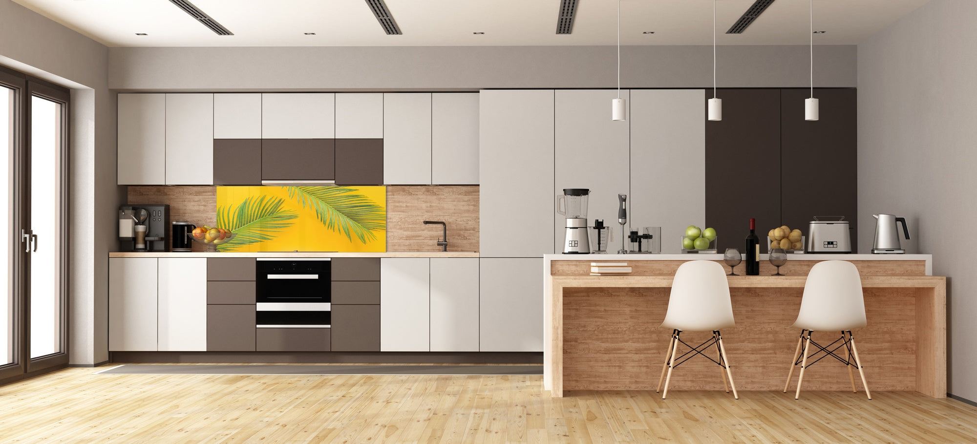 Design glass backsplash - Tempered Glass BBS29 splashback w/wo magnetic properties : Nature Series : Yellow leaves