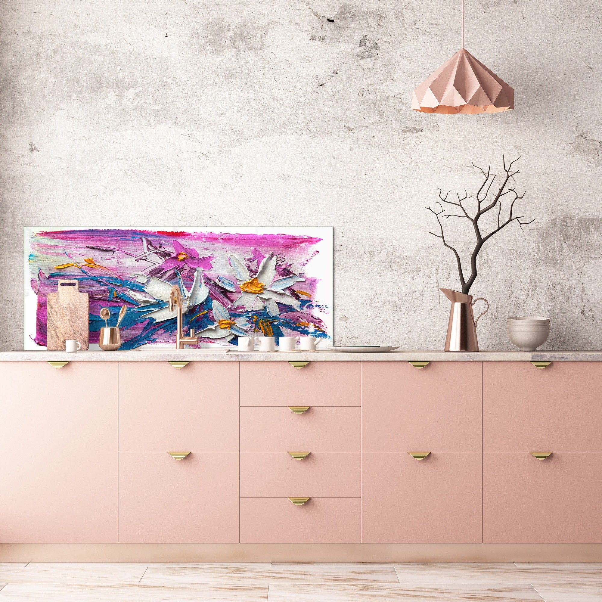 Contemporary glass kitchen panel - Wide format wall backsplash BBS30 w/wo magnetic properties : Art. Series : Bouquet of flowers
