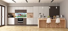 Contemporary glass kitchen panel - Wide format wall backsplash BBS30 w/wo magnetic properties : Art. Series : Bouquet of flowers 2