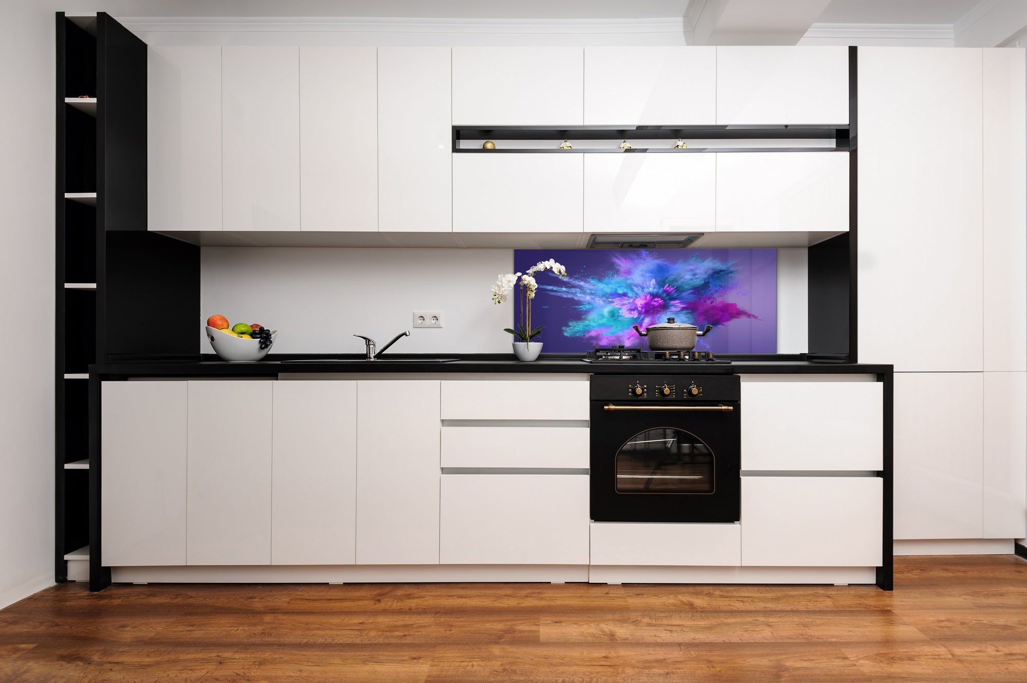 Contemporary glass kitchen panel - Wide format wall backsplash BBS30 w/wo magnetic properties : Art. Series : Colour explosion 1