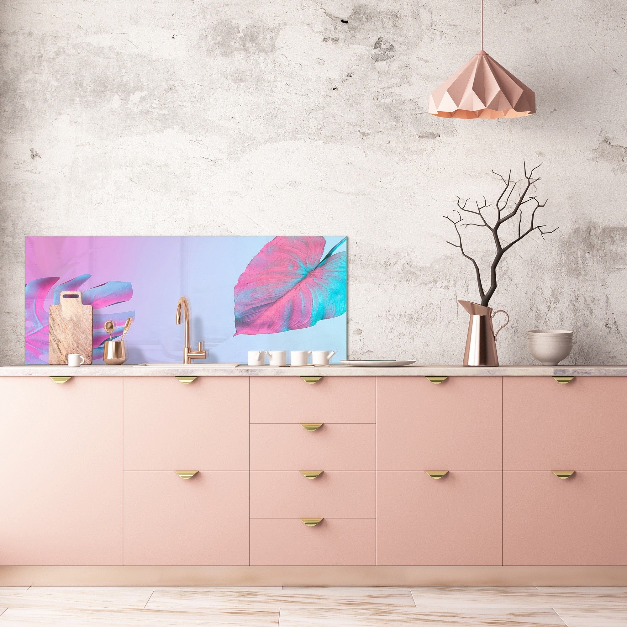 Design glass backsplash - Tempered Glass BBS29 splashback w/wo magnetic properties : Nature Series : Monstera deliciosa 1