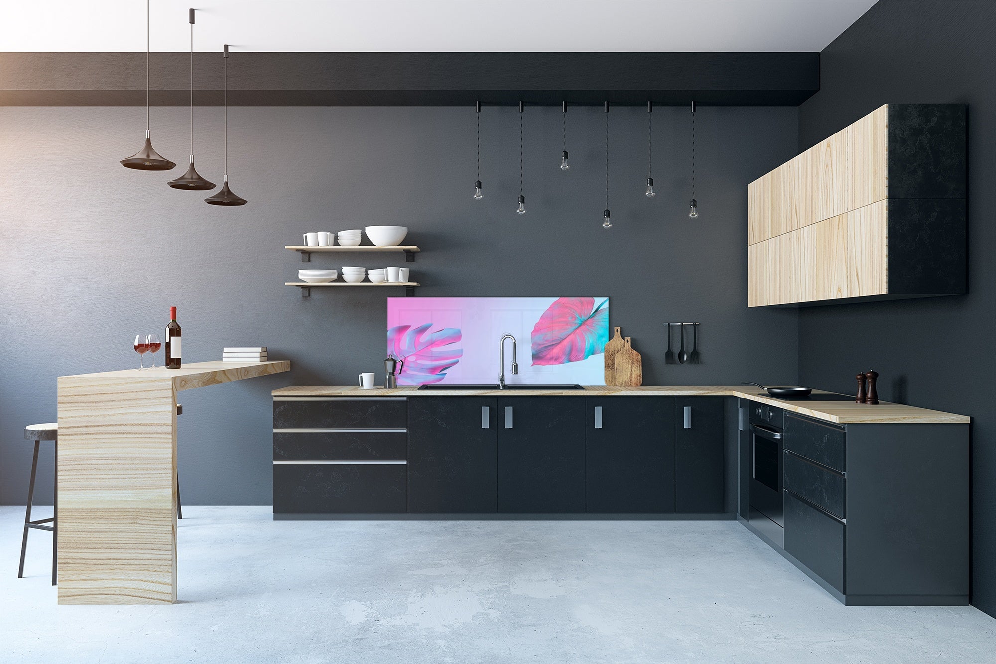 Design glass backsplash - Tempered Glass BBS29 splashback w/wo magnetic properties : Nature Series : Monstera deliciosa 1