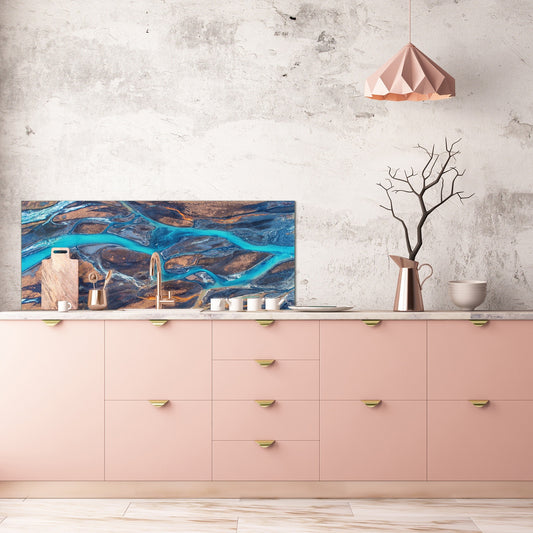 Stylish glass backsplash - Photo glass upstand BBS31 w/wo magnetic properties : Textures series : River veins