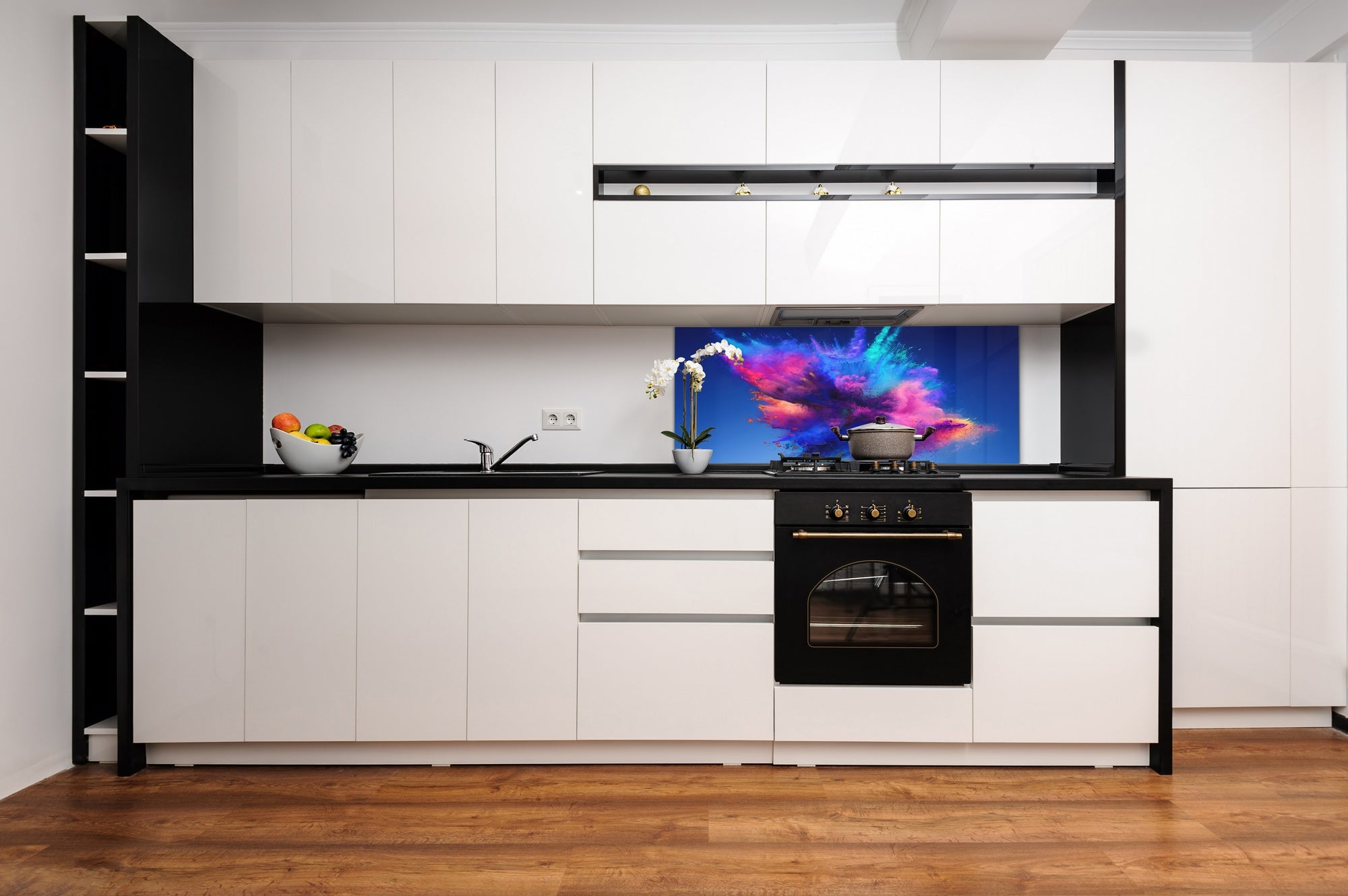 Contemporary glass kitchen panel - Wide format wall backsplash BBS30 w/wo magnetic properties : Art. Series : Colour explosion 2