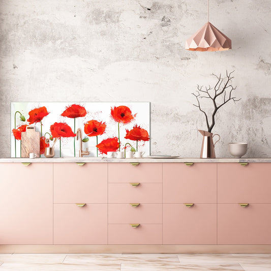 Design glass backsplash - Tempered Glass BBS29 splashback w/wo magnetic properties : Nature Series : Poppy seed flowers