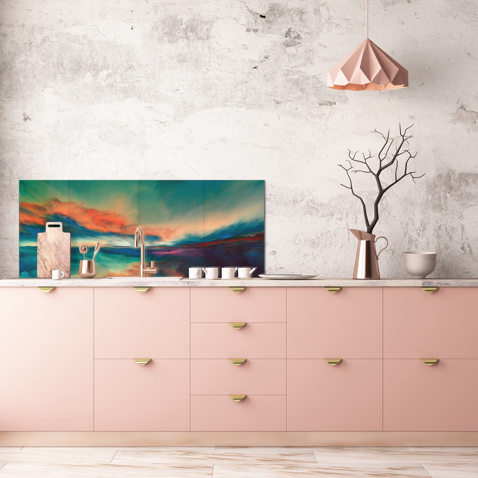 Contemporary glass kitchen panel - Wide format wall backsplash BBS30 w/wo magnetic properties : Art. Series : Colourful sunset