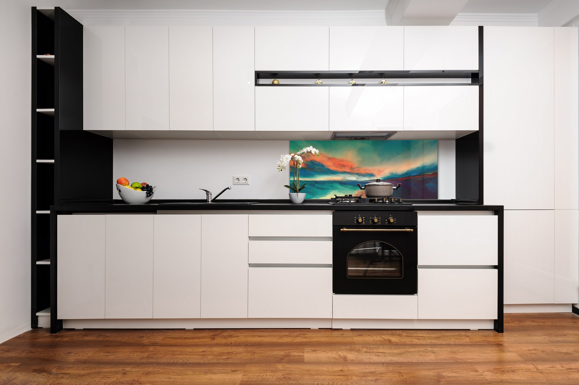 Contemporary glass kitchen panel - Wide format wall backsplash BBS30 w/wo magnetic properties : Art. Series : Colourful sunset