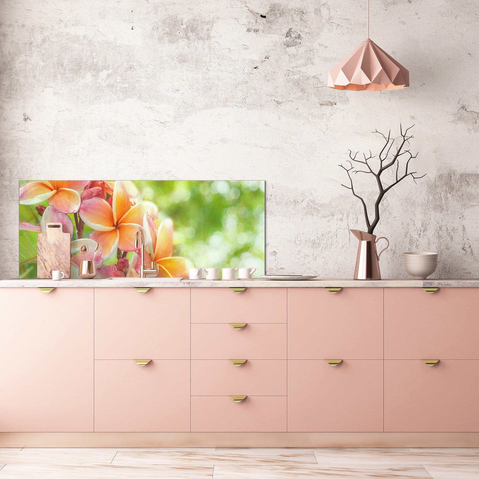 Design glass backsplash - Tempered Glass BBS29 splashback w/wo magnetic properties : Nature Series : Frangipani flower