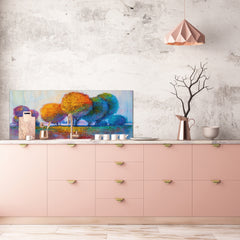 Contemporary glass kitchen panel - Wide format wall backsplash BBS30 w/wo magnetic properties : Art. Series : Colourful trees 1