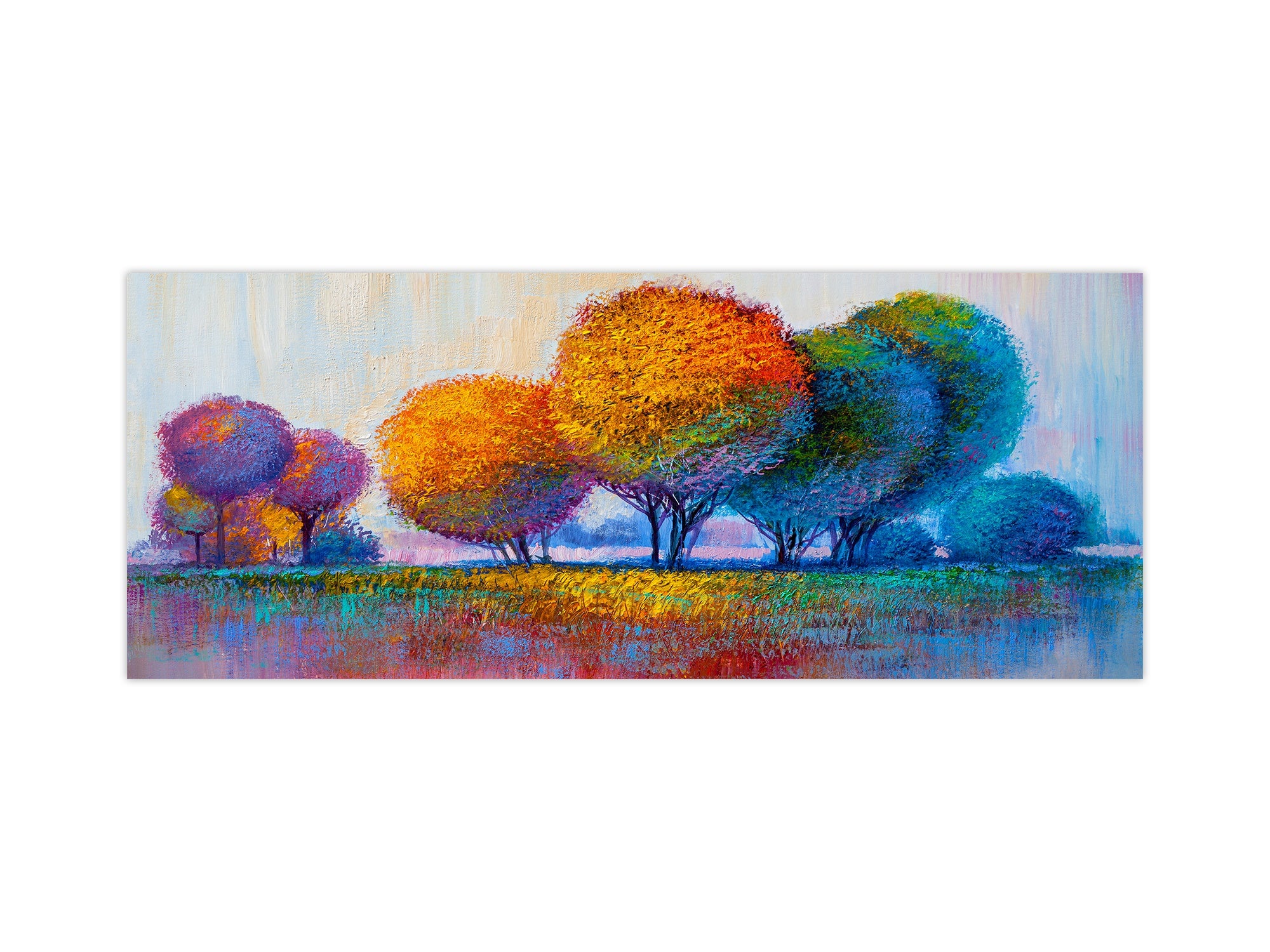 Contemporary glass kitchen panel - Wide format wall backsplash BBS30 w/wo magnetic properties : Art. Series : Colourful trees 1