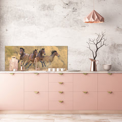 Stunning glass wall art - Wide format kitchen backsplash BBS32 w/wo magnetic properties : Animals series : Galloping horses