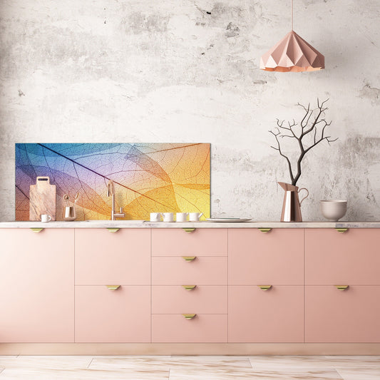 Design glass backsplash - Tempered Glass BBS29 splashback w/wo magnetic properties : Nature Series : Colourful transparent leaves