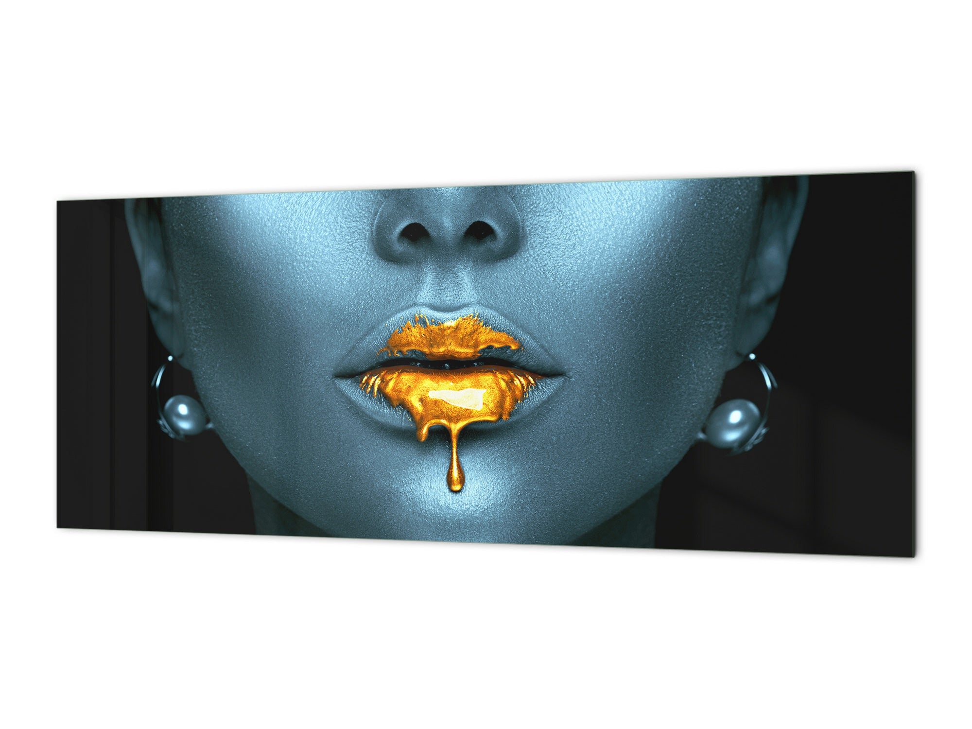 Contemporary glass kitchen panel - Wide format wall backsplash BBS30 w/wo magnetic properties : Art. Series : Golden lips 2