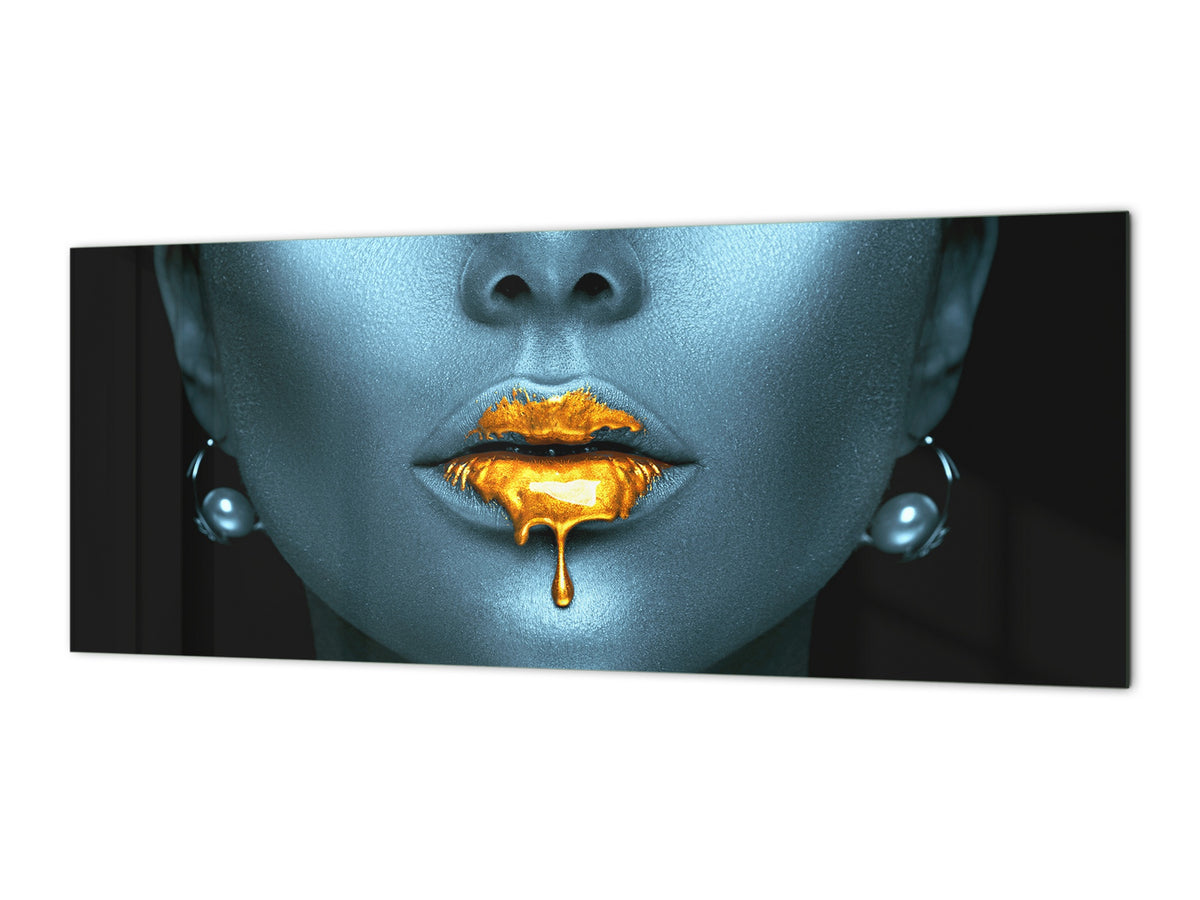 Contemporary glass kitchen panel - Wide format wall backsplash BBS30 w/wo magnetic properties : Art. Series : Golden lips 2
