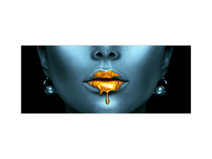Contemporary glass kitchen panel - Wide format wall backsplash BBS30 w/wo magnetic properties : Art. Series : Golden lips 2