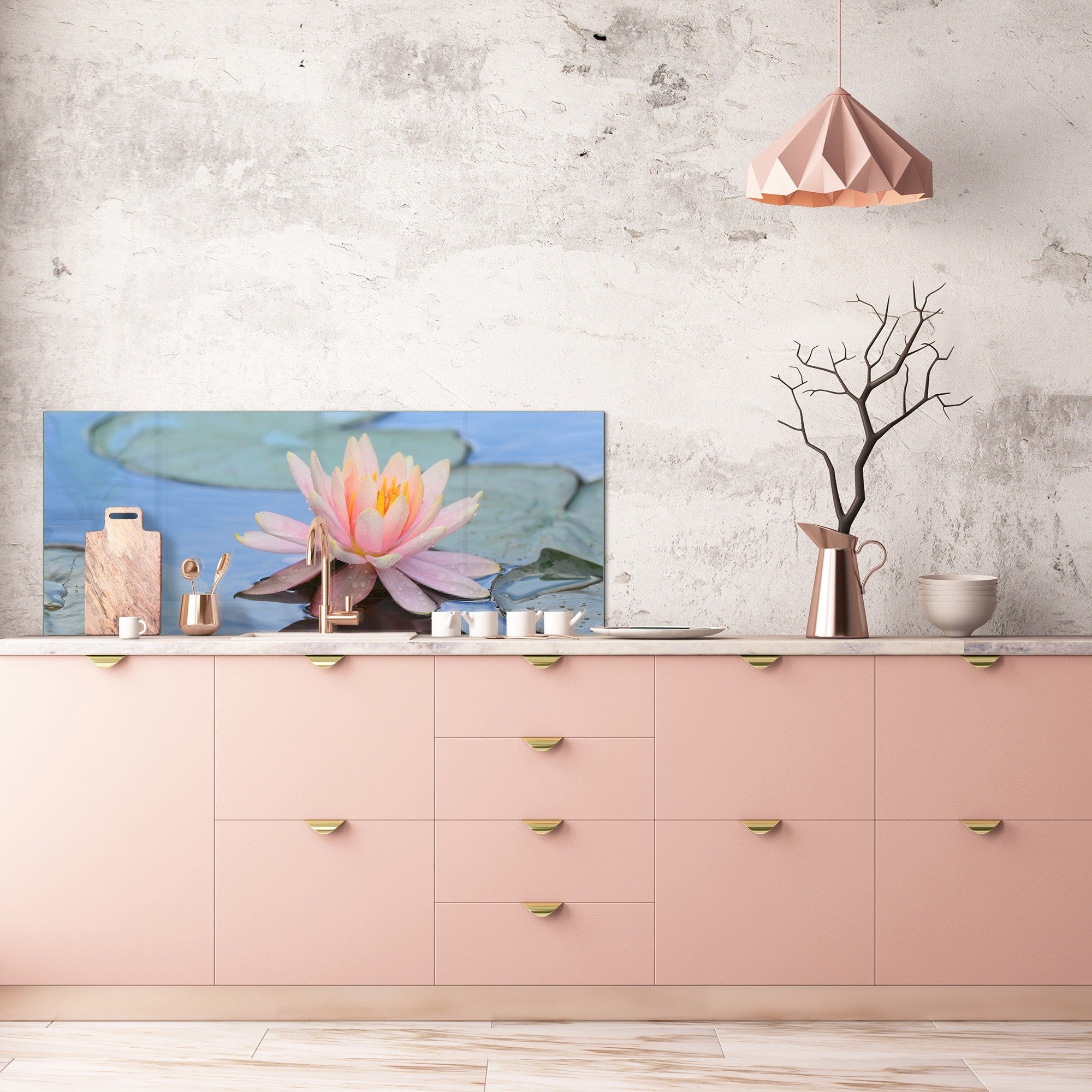 Design glass backsplash - Tempered Glass BBS29 splashback w/wo magnetic properties : Nature Series : Beautiful water lilly flower 1
