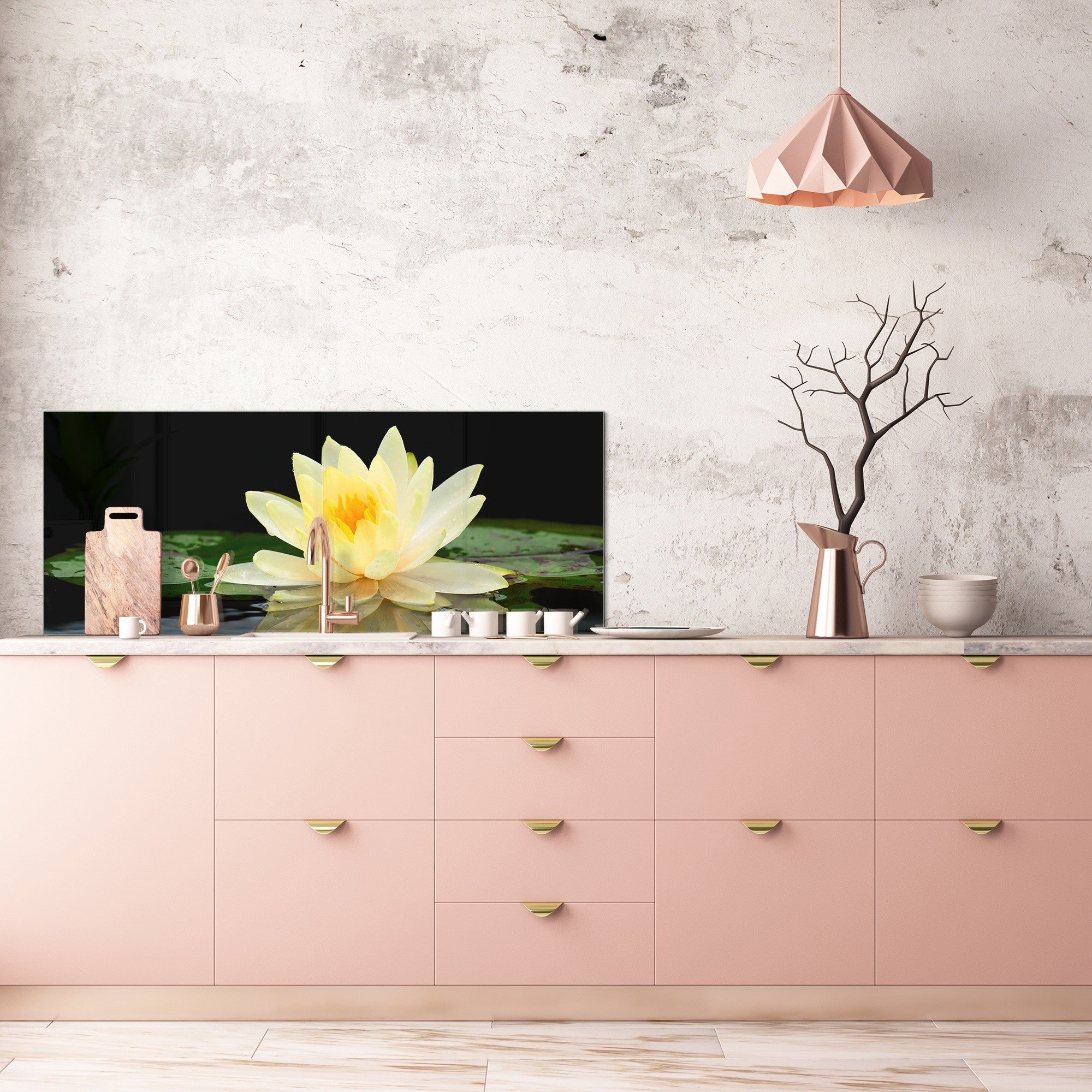 Design glass backsplash - Tempered Glass BBS29 splashback w/wo magnetic properties : Nature Series : Beautiful water lilly flower 2