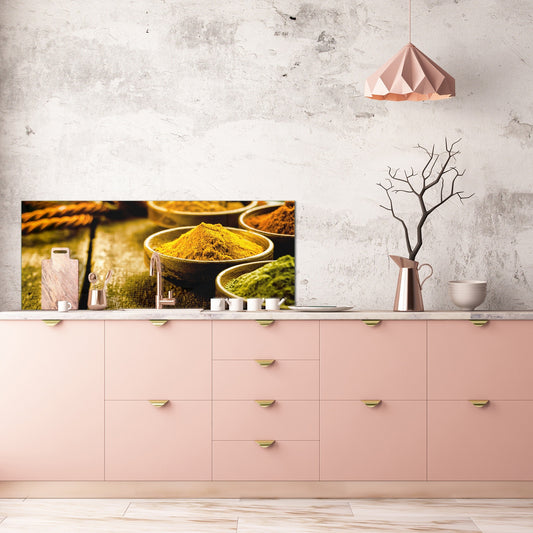 Toughened printed glass backsplash - Kitchen wall splashback BBS33 w/wo magnetic properties : Herbs and spices series : Curry powder