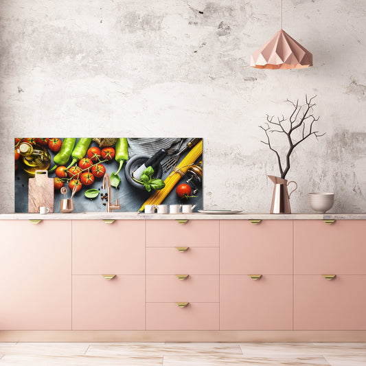 Toughened printed glass backsplash - Kitchen wall splashback BBS33 w/wo magnetic properties : Herbs and spices series : Italian cuisine