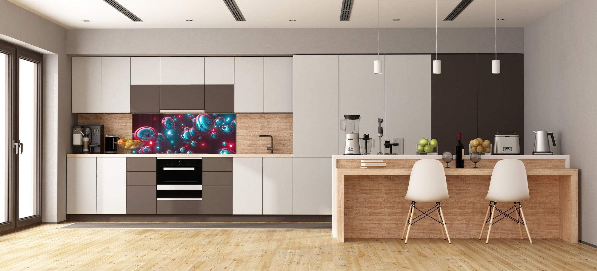 Stylish glass backsplash - Photo glass upstand BBS31 w/wo magnetic properties : Textures series : Holographic bubbles 1
