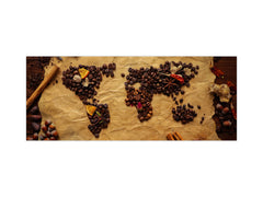 Toughened printed glass backsplash - Kitchen wall splashback BBS33 w/wo magnetic properties : Herbs and spices series : Coffee world map