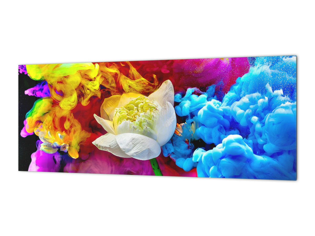 Contemporary glass kitchen panel - Wide format wall backsplash BBS30 w/wo magnetic properties : Art. Series : Lotus explosion