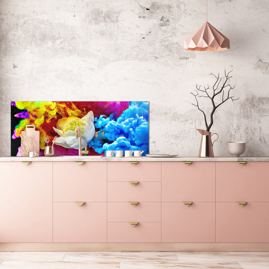 Contemporary glass kitchen panel - Wide format wall backsplash BBS30 w/wo magnetic properties : Art. Series : Lotus explosion