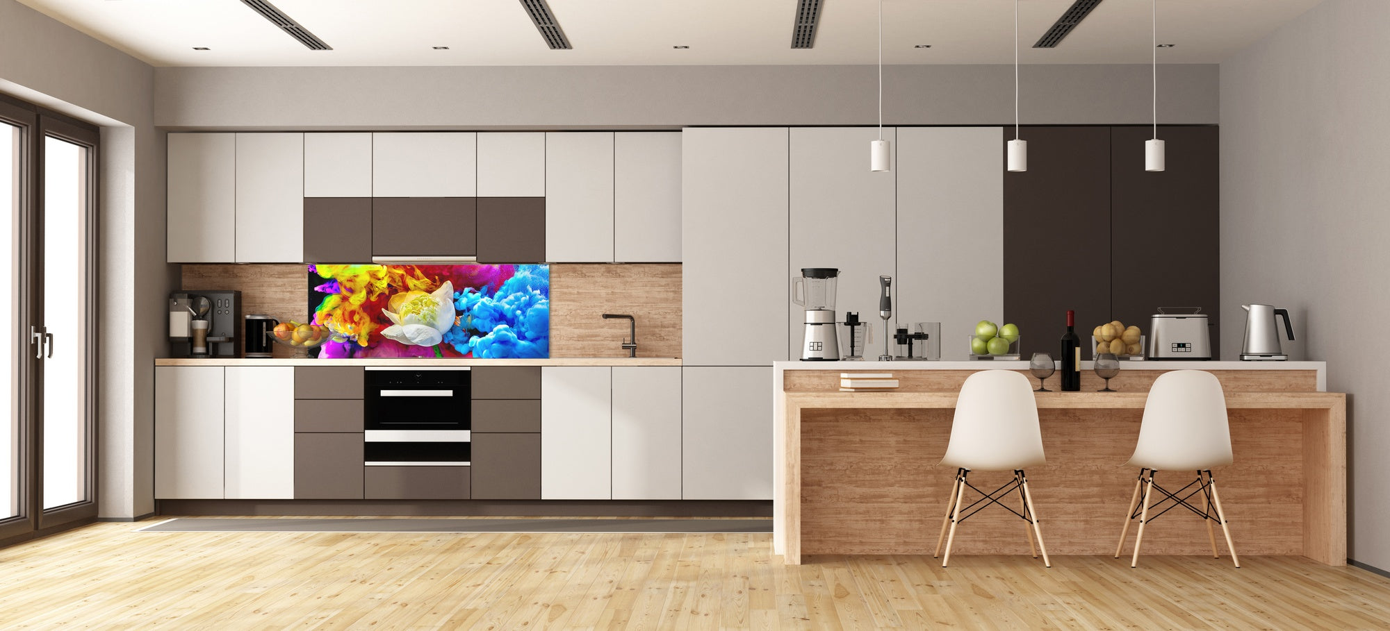Contemporary glass kitchen panel - Wide format wall backsplash BBS30 w/wo magnetic properties : Art. Series : Lotus explosion