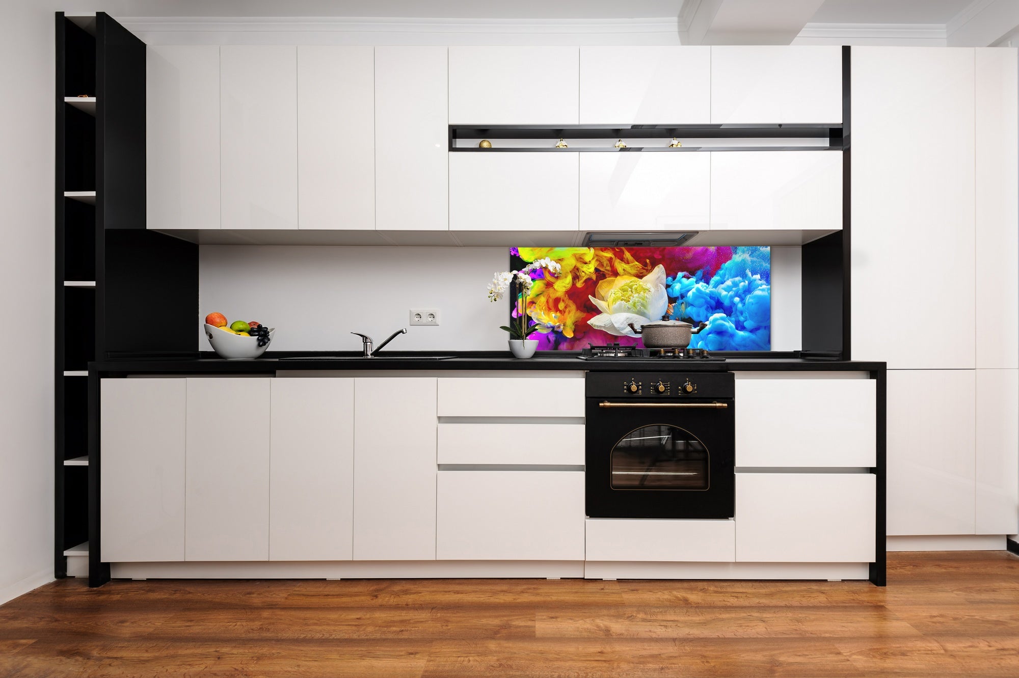 Contemporary glass kitchen panel - Wide format wall backsplash BBS30 w/wo magnetic properties : Art. Series : Lotus explosion
