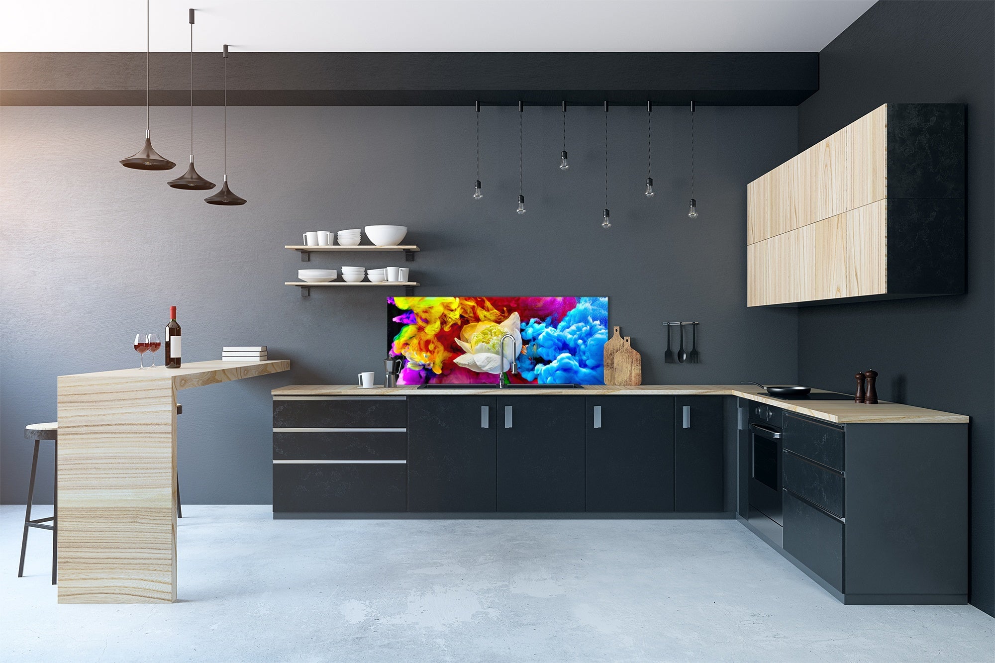 Contemporary glass kitchen panel - Wide format wall backsplash BBS30 w/wo magnetic properties : Art. Series : Lotus explosion