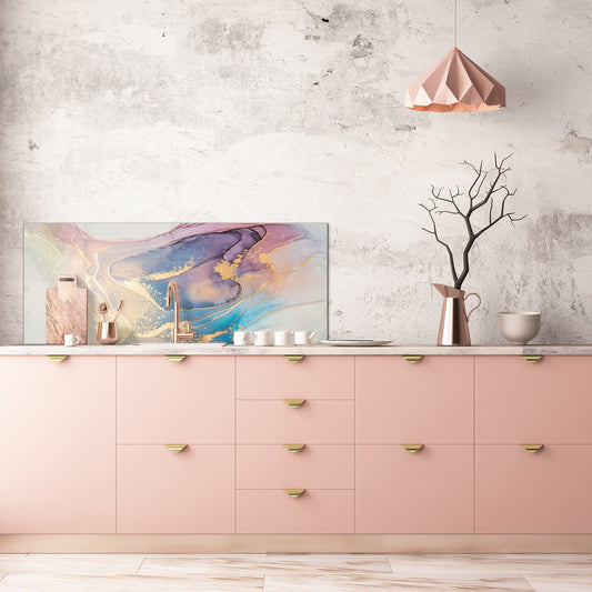 Contemporary glass kitchen panel - Wide format wall backsplash BBS30 w/wo magnetic properties : Art. Series : Liquid colours 1
