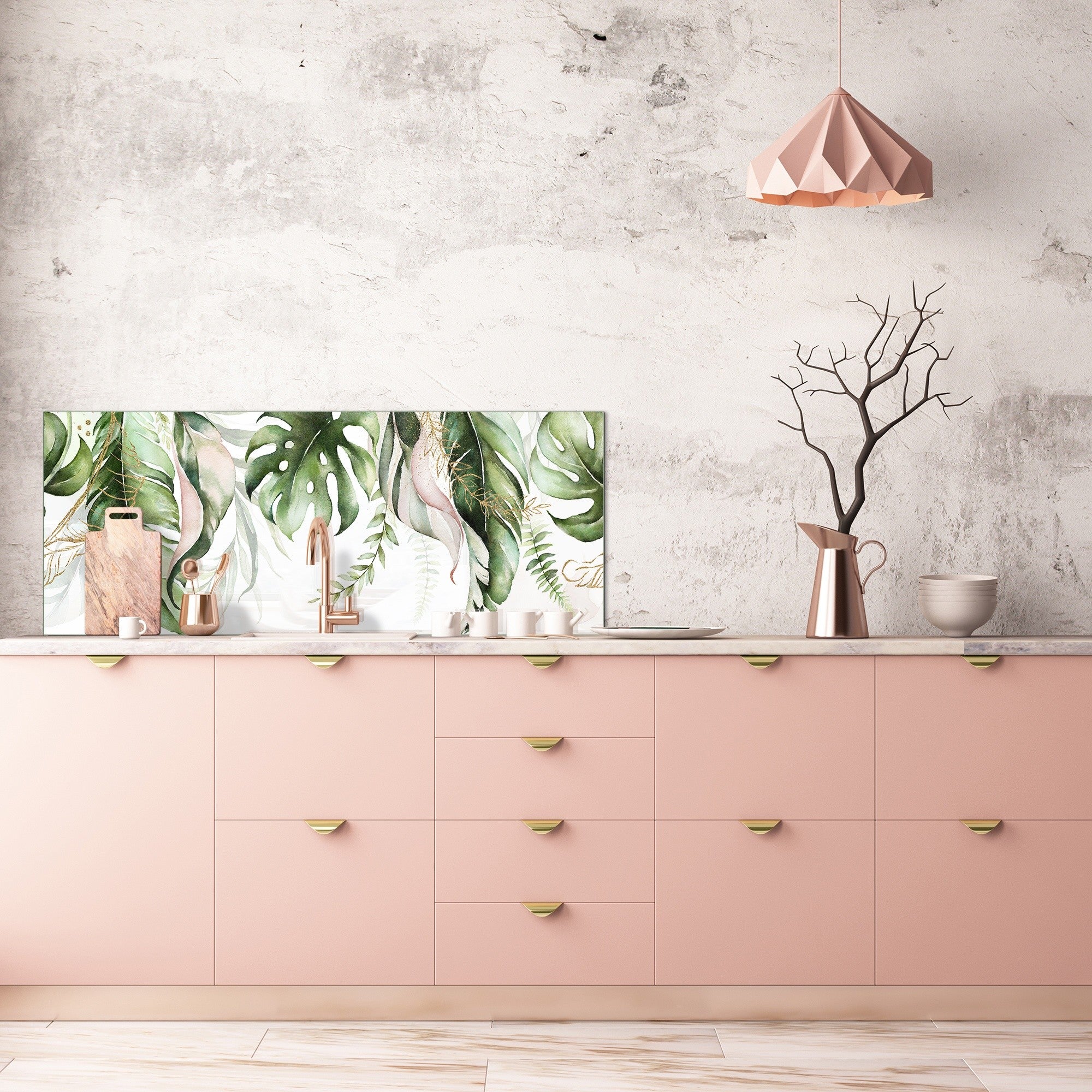 Design glass backsplash - Tempered Glass BBS29 splashback w/wo magnetic properties : Nature Series : Tropical watercolour